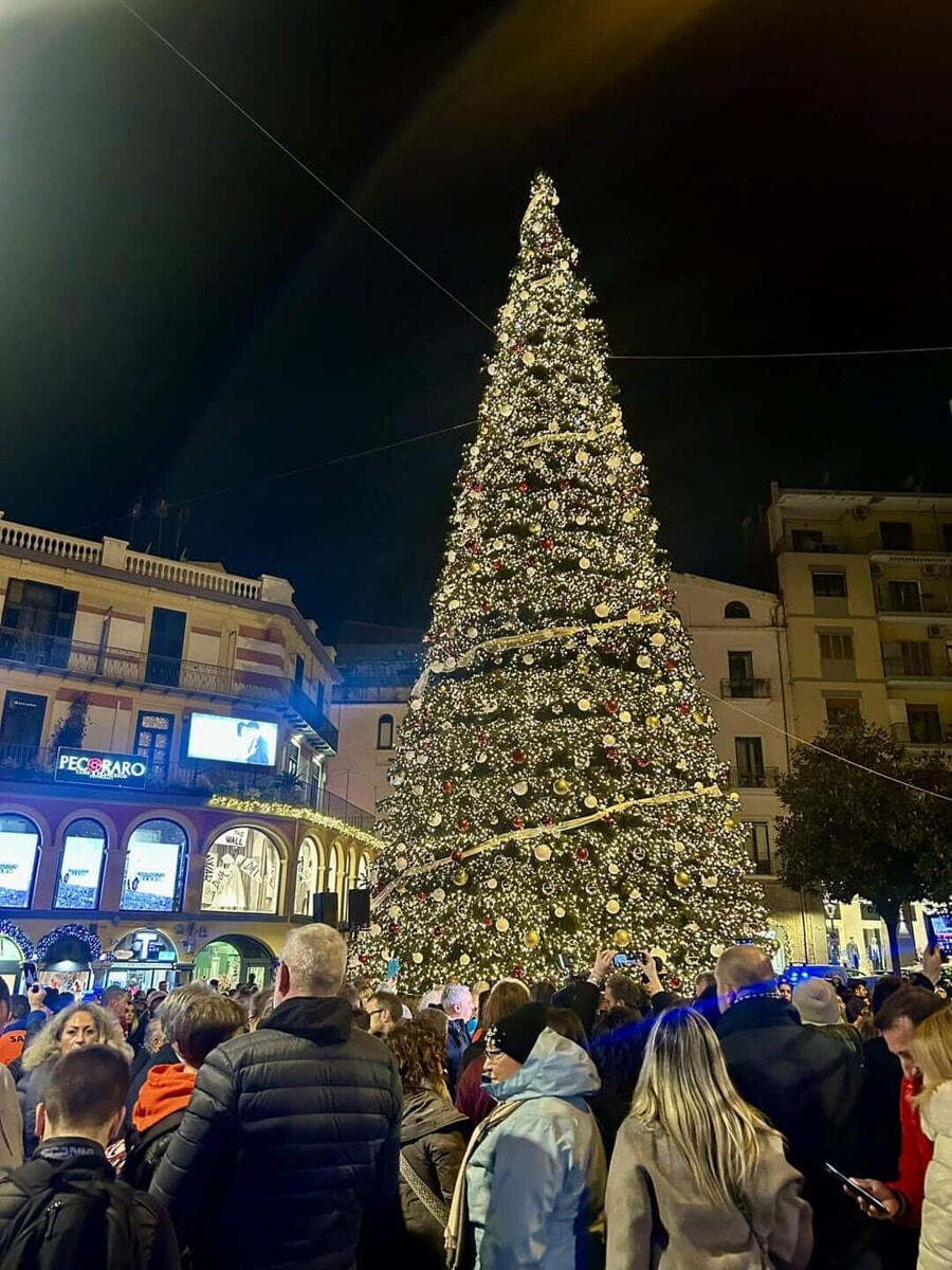 Acceso il maestoso Albero di Natale delle Luci d’Artista Salerno 2024